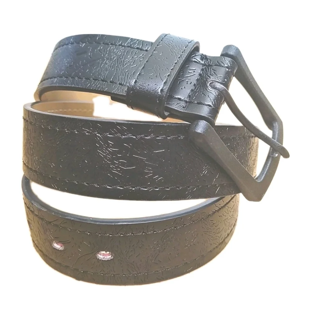 Mio Marino Collection Geninue Leather Dress Belt Men Sz 38 Black Etched W 1.5